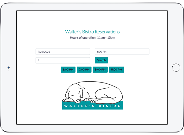 online reservation sign up view on a tablet