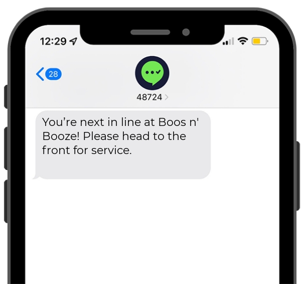 Screenshot of a haunted house queue management text notification on a mobile phone