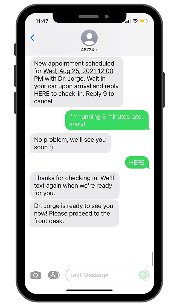 Screenshot of a nonprofit waitlist text notification on a mobile phone
