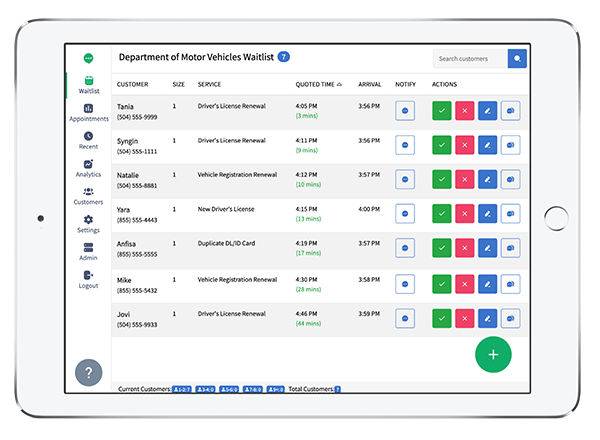 Screenshot of a nonprofit shelter waitlist app on a tablet