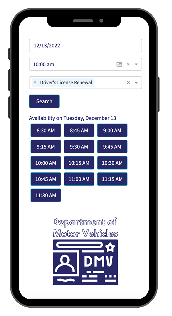 dmv appointment scheduler on mobile phone