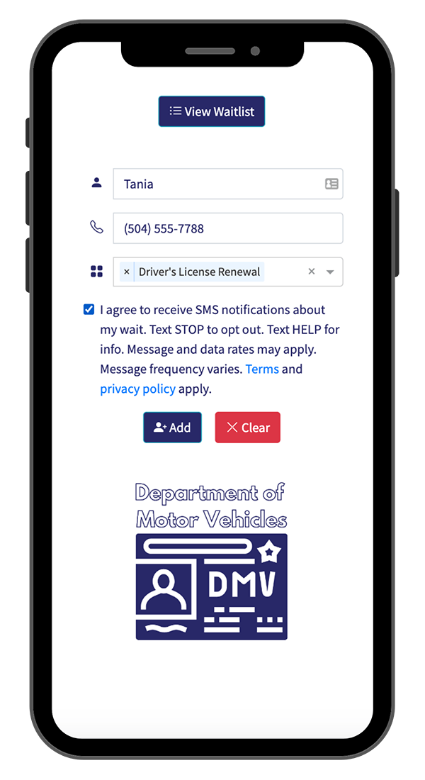 dmv waitlist sign up on mobile phone
