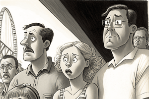 Illustration of scared people in line