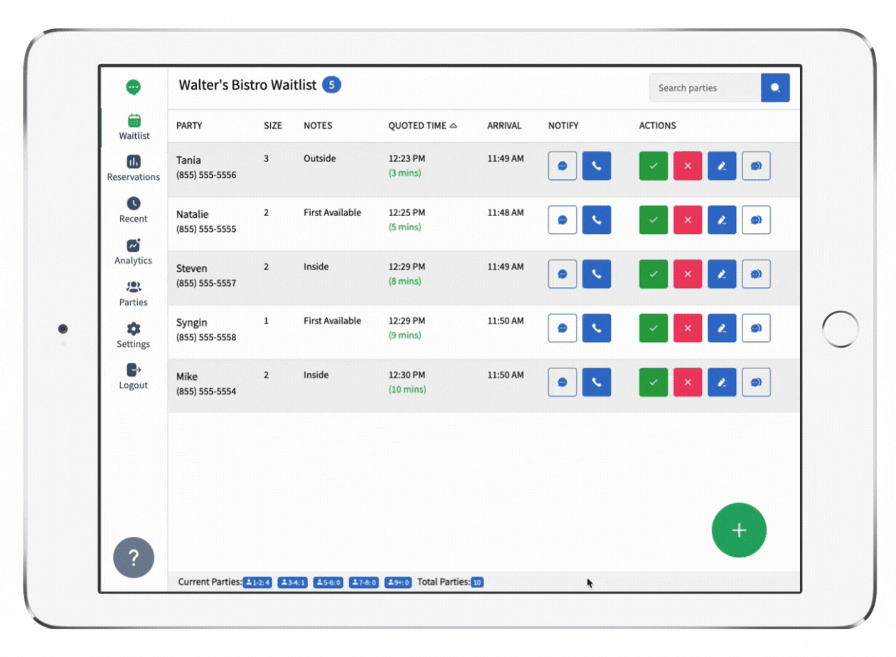 Adding a person to a waitlist on TablesReady