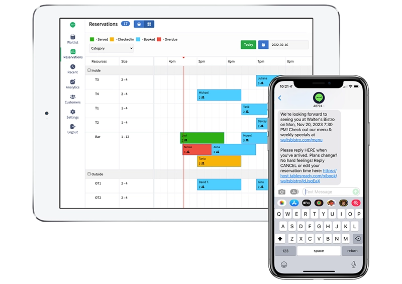 Reservation view on a tablet of TablesReady's waitlist management app