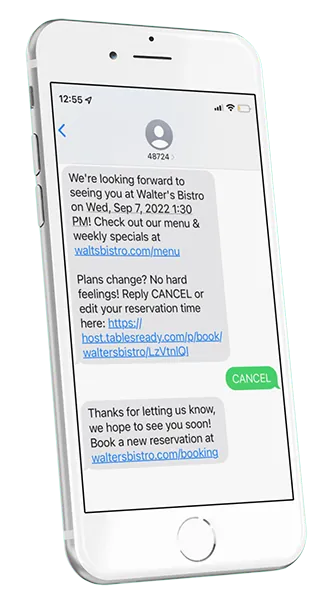Restaurant paging text message on a mobile phone