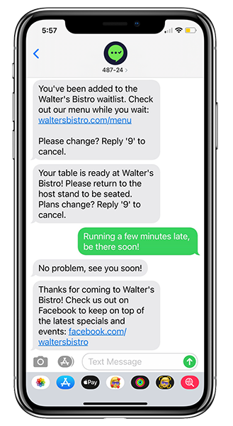 mobile phone screenshot with examples of sms waitlist automations