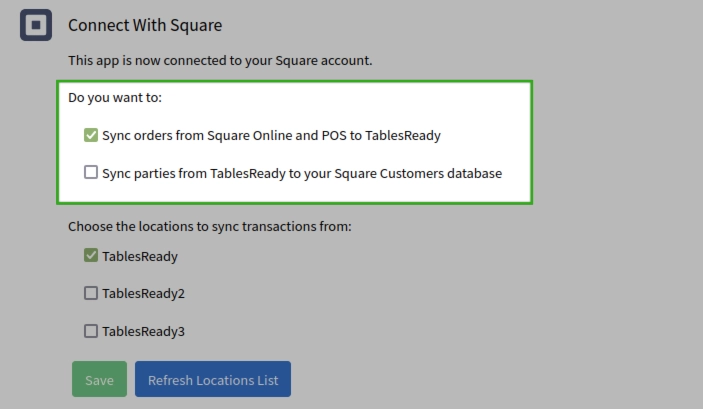 Square to TablesReady syncing options