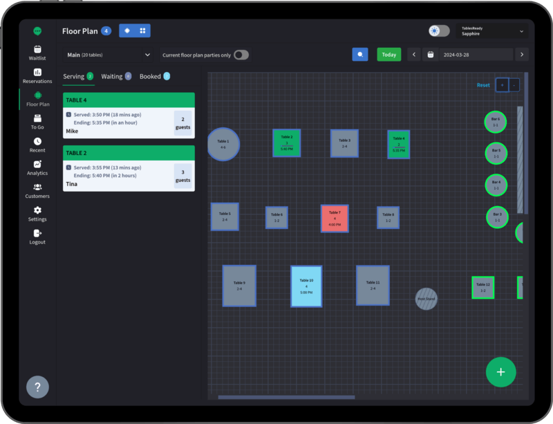 Table management visual floor plan