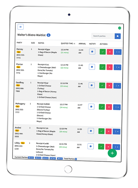 organized waitlist app on a tablet device