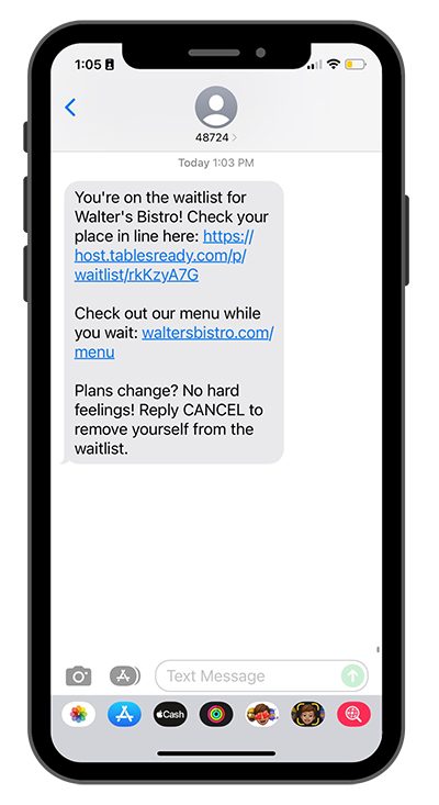 added to waitlist text message on phone